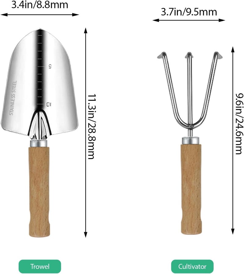 LeMotech Garden Tool Set, 2Pcs Gardening Hand Tools, Stainless Steel Trowel and Cultivator with Handle, Outdoor Gardening Kit for Women Men - Image 2